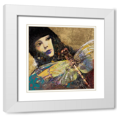 Dragonfly White Modern Wood Framed Art Print with Double Matting by Lund, Denton