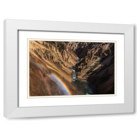 Brink of Lower Falls YNP White Modern Wood Framed Art Print with Double Matting by Galloimages Online