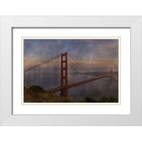 Golden Gate Bridge Rain Painterly White Modern Wood Framed Art Print with Double Matting by Galloimages Online