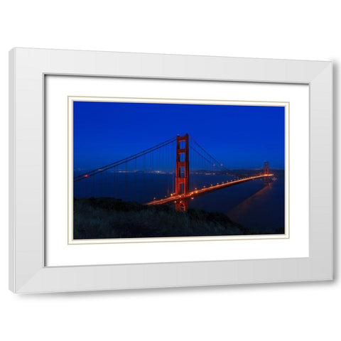 Golden Gate bridge at Night White Modern Wood Framed Art Print with Double Matting by Galloimages Online