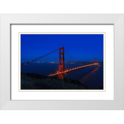 Golden Gate bridge at Night White Modern Wood Framed Art Print with Double Matting by Galloimages Online