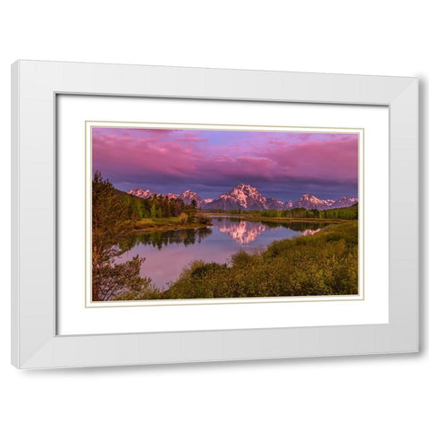 Magenta Sunrise  Oxbow Bend White Modern Wood Framed Art Print with Double Matting by Galloimages Online