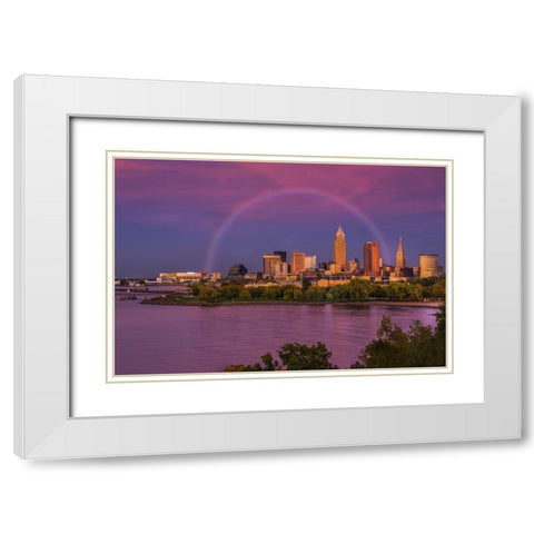 Rainbow over Cleveland White Modern Wood Framed Art Print with Double Matting by Galloimages Online