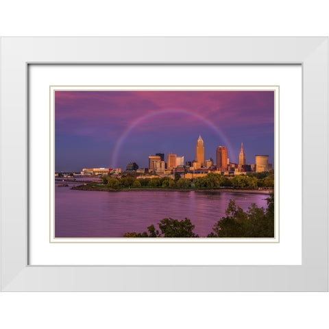 Rainbow over Cleveland White Modern Wood Framed Art Print with Double Matting by Galloimages Online
