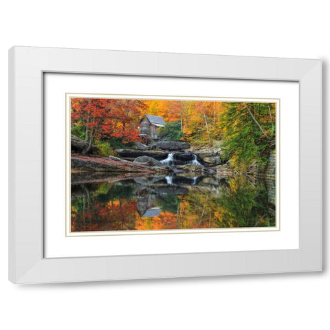 Grist Mill In The Fall White Modern Wood Framed Art Print with Double Matting by Galloimages Online
