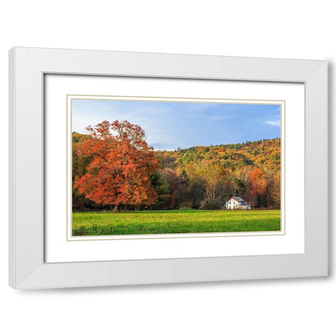 Little House In The Fall White Modern Wood Framed Art Print with Double Matting by Galloimages Online