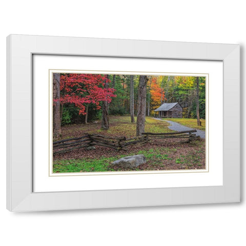 Smokies Cs Cabin White Modern Wood Framed Art Print with Double Matting by Galloimages Online