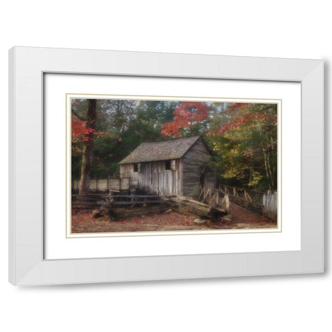 Cades Cove Grist Mill White Modern Wood Framed Art Print with Double Matting by Galloimages Online