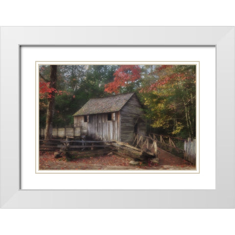 Cades Cove Grist Mill White Modern Wood Framed Art Print with Double Matting by Galloimages Online