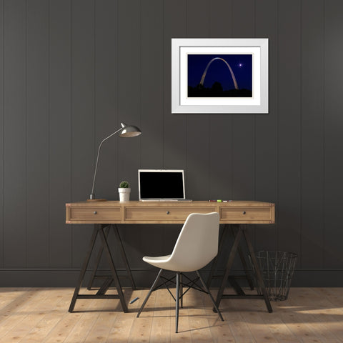 St. Louis Arch With Starburst Moon White Modern Wood Framed Art Print with Double Matting by Galloimages Online