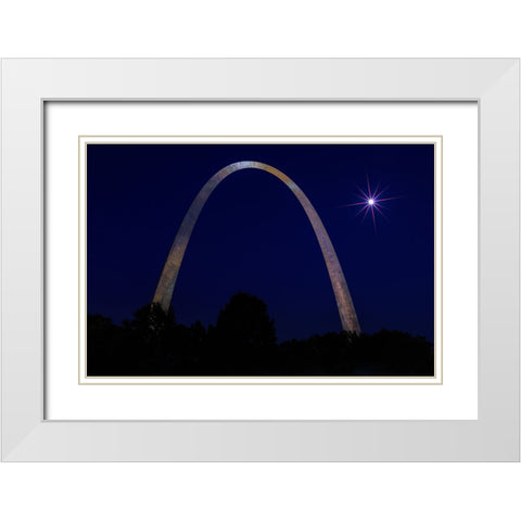 St. Louis Arch With Starburst Moon White Modern Wood Framed Art Print with Double Matting by Galloimages Online