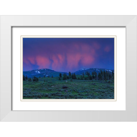 YNP Sunset White Modern Wood Framed Art Print with Double Matting by Galloimages Online