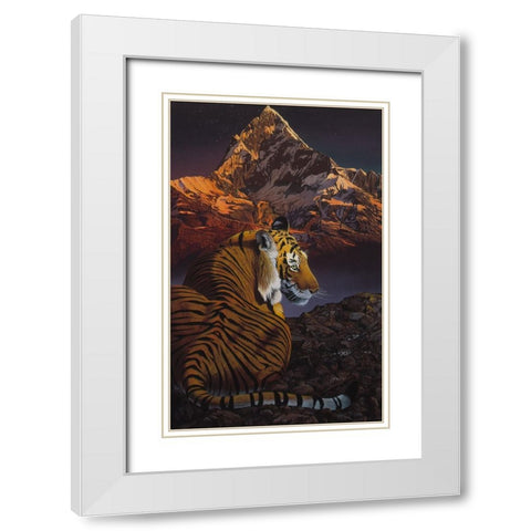 Cosmic Tiger White Modern Wood Framed Art Print with Double Matting by Stevenson, Graeme