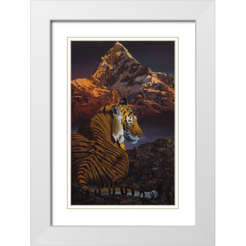 Cosmic Tiger White Modern Wood Framed Art Print with Double Matting by Stevenson, Graeme