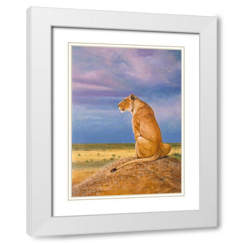 Masai Watch White Modern Wood Framed Art Print with Double Matting by Stevenson, Graeme