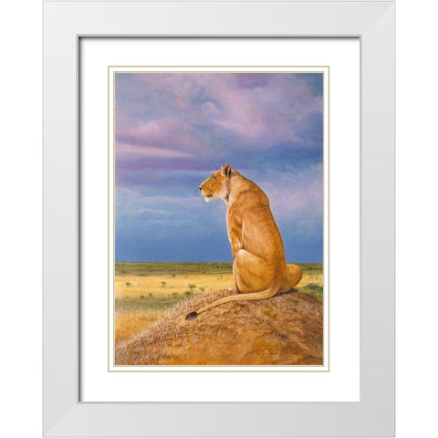 Masai Watch White Modern Wood Framed Art Print with Double Matting by Stevenson, Graeme