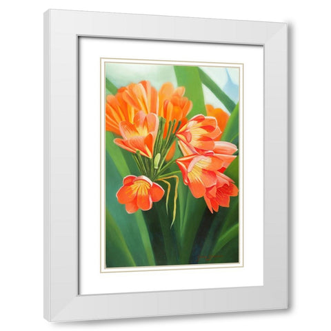 Orange Flower 2 White Modern Wood Framed Art Print with Double Matting by Stevenson, Graeme