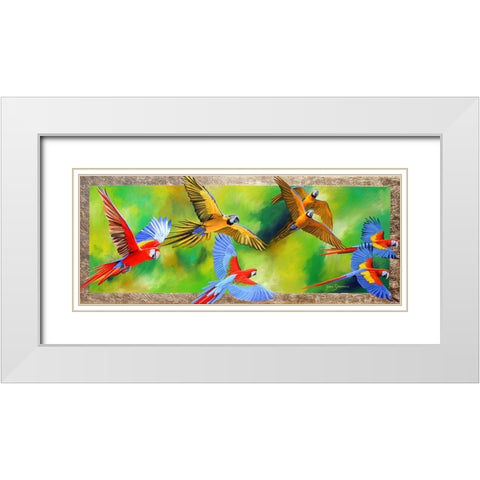Parrot Party White Modern Wood Framed Art Print with Double Matting by Stevenson, Graeme