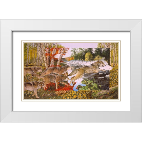 Seasons Of The Wolf White Modern Wood Framed Art Print with Double Matting by Stevenson, Graeme