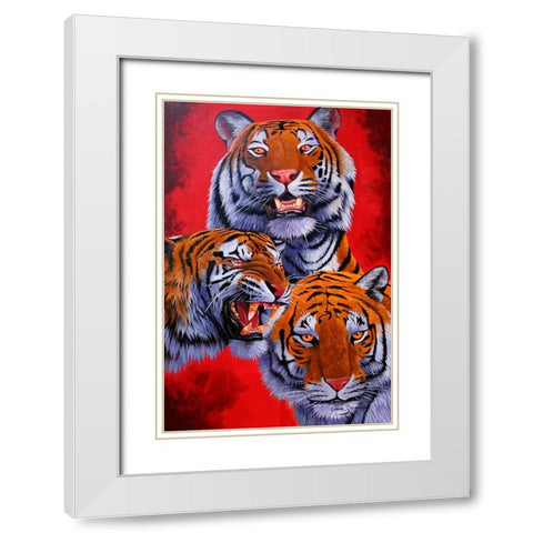 Tigers White Modern Wood Framed Art Print with Double Matting by Stevenson, Graeme