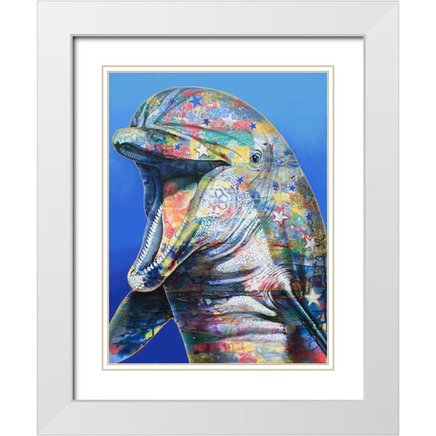 Dolphin White Modern Wood Framed Art Print with Double Matting by Stevenson, Graeme