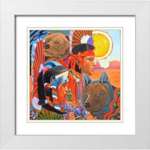 Indians White Modern Wood Framed Art Print with Double Matting by Stevenson, Graeme