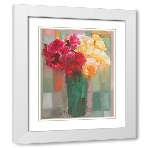 Poetic Bouquet White Modern Wood Framed Art Print with Double Matting by Khorasani, Hooshang