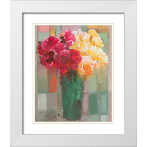 Poetic Bouquet White Modern Wood Framed Art Print with Double Matting by Khorasani, Hooshang