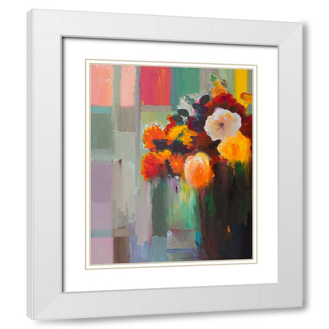 Asymmetrical Bouquet White Modern Wood Framed Art Print with Double Matting by Khorasani, Hooshang