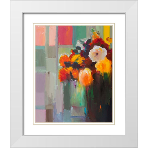 Asymmetrical Bouquet White Modern Wood Framed Art Print with Double Matting by Khorasani, Hooshang