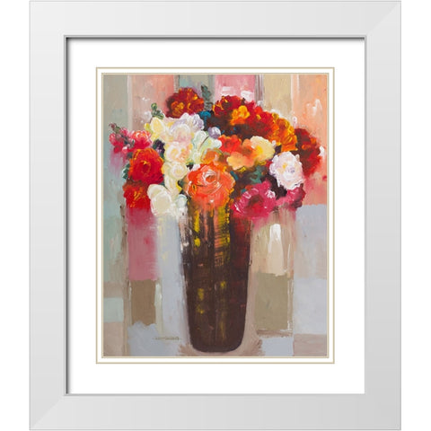 Rose Romance White Modern Wood Framed Art Print with Double Matting by Khorasani, Hooshang