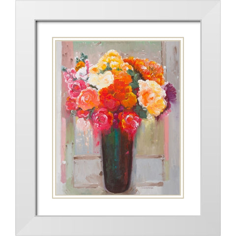 Flowers at the Window White Modern Wood Framed Art Print with Double Matting by Khorasani, Hooshang