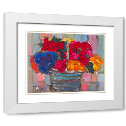 Basket of Flowers II White Modern Wood Framed Art Print with Double Matting by Khorasani, Hooshang