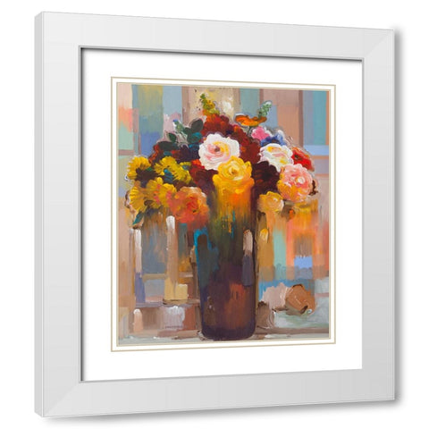 Golden Bouquet White Modern Wood Framed Art Print with Double Matting by Khorasani, Hooshang
