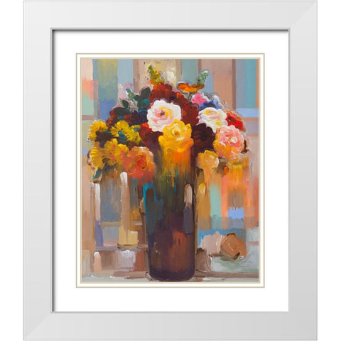 Golden Bouquet White Modern Wood Framed Art Print with Double Matting by Khorasani, Hooshang