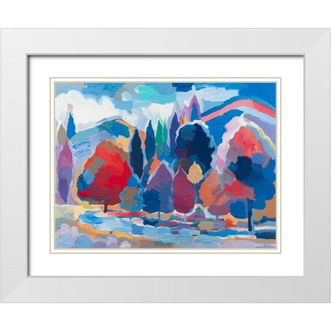 Stream Side Gathering #2 White Modern Wood Framed Art Print with Double Matting by Khorasani, Hooshang