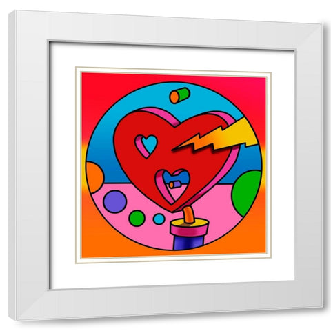 Pop-Art-Lightning-Heart-Circle White Modern Wood Framed Art Print with Double Matting by Green, Howie