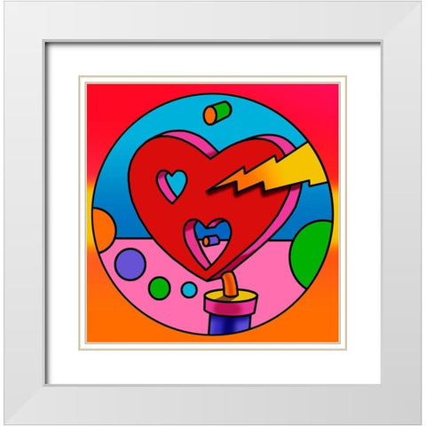 Pop-Art-Lightning-Heart-Circle White Modern Wood Framed Art Print with Double Matting by Green, Howie