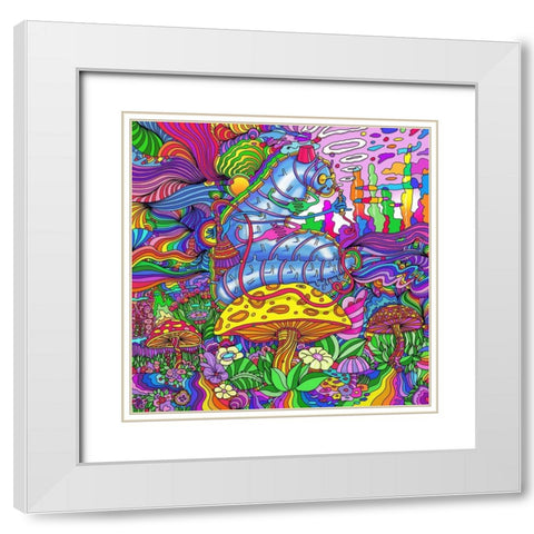 Pop Art Caterpillar White Modern Wood Framed Art Print with Double Matting by Green, Howie