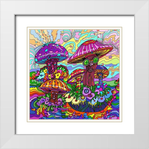 Pop-Art-Mushrooms White Modern Wood Framed Art Print with Double Matting by Green, Howie
