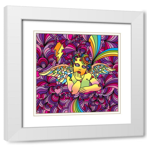 Pop-Art-Cherub-1 White Modern Wood Framed Art Print with Double Matting by Green, Howie