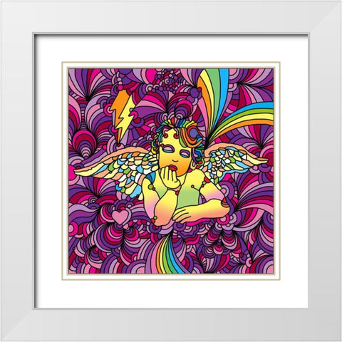 Pop-Art-Cherub-1 White Modern Wood Framed Art Print with Double Matting by Green, Howie