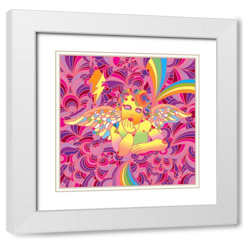 Pop-Art-Cherub-2 White Modern Wood Framed Art Print with Double Matting by Green, Howie