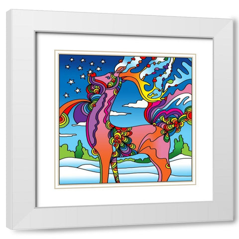 Pop Art Reindeer White Modern Wood Framed Art Print with Double Matting by Green, Howie