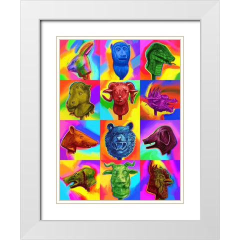 Chinese Zodiac Pop Art White Modern Wood Framed Art Print with Double Matting by Green, Howie