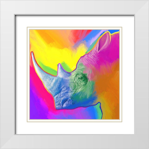 Rhino Pop Art White Modern Wood Framed Art Print with Double Matting by Green, Howie