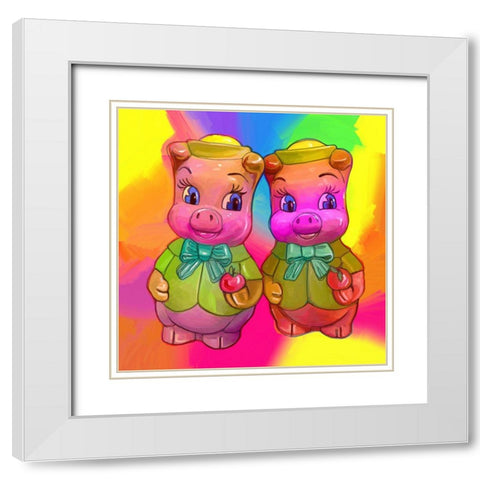 2 Piggies White Modern Wood Framed Art Print with Double Matting by Green, Howie