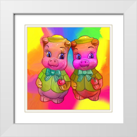 2 Piggies White Modern Wood Framed Art Print with Double Matting by Green, Howie