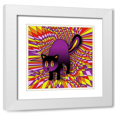 Spooky Cat White Modern Wood Framed Art Print with Double Matting by Green, Howie