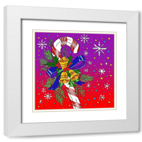 Candy Cane Bells White Modern Wood Framed Art Print with Double Matting by Green, Howie